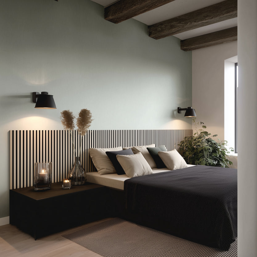 Sänggavel i akustikpanel, höjd 135 cm, bredd 245 cm, träslag ek (premiumutförande)