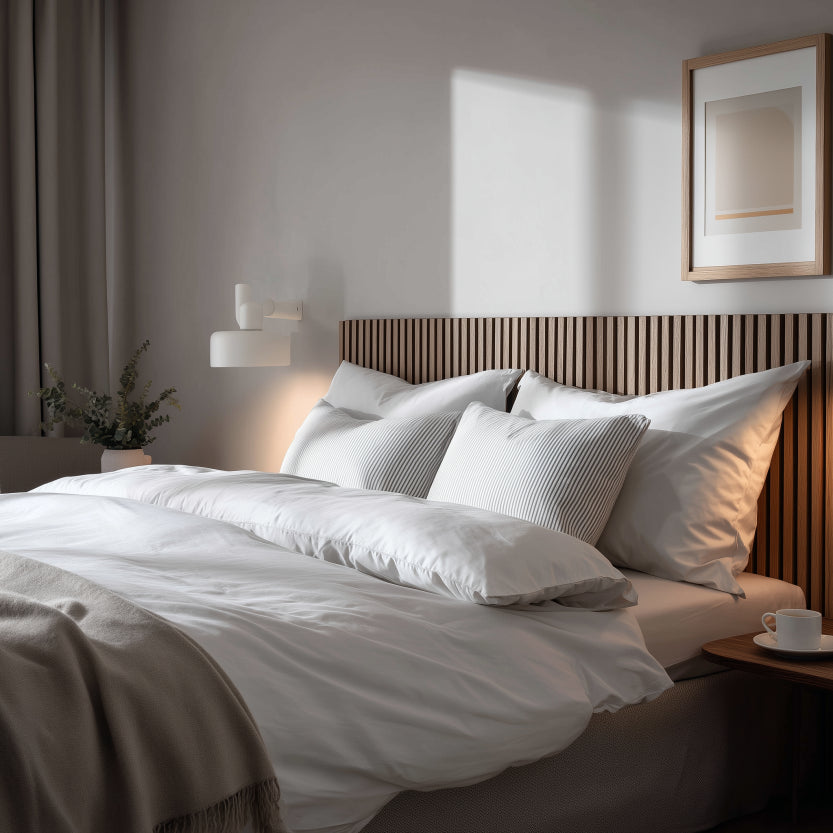 Sänggavel i akustikpanel, höjd 120 cm, bredd 185 cm, träslag Ek