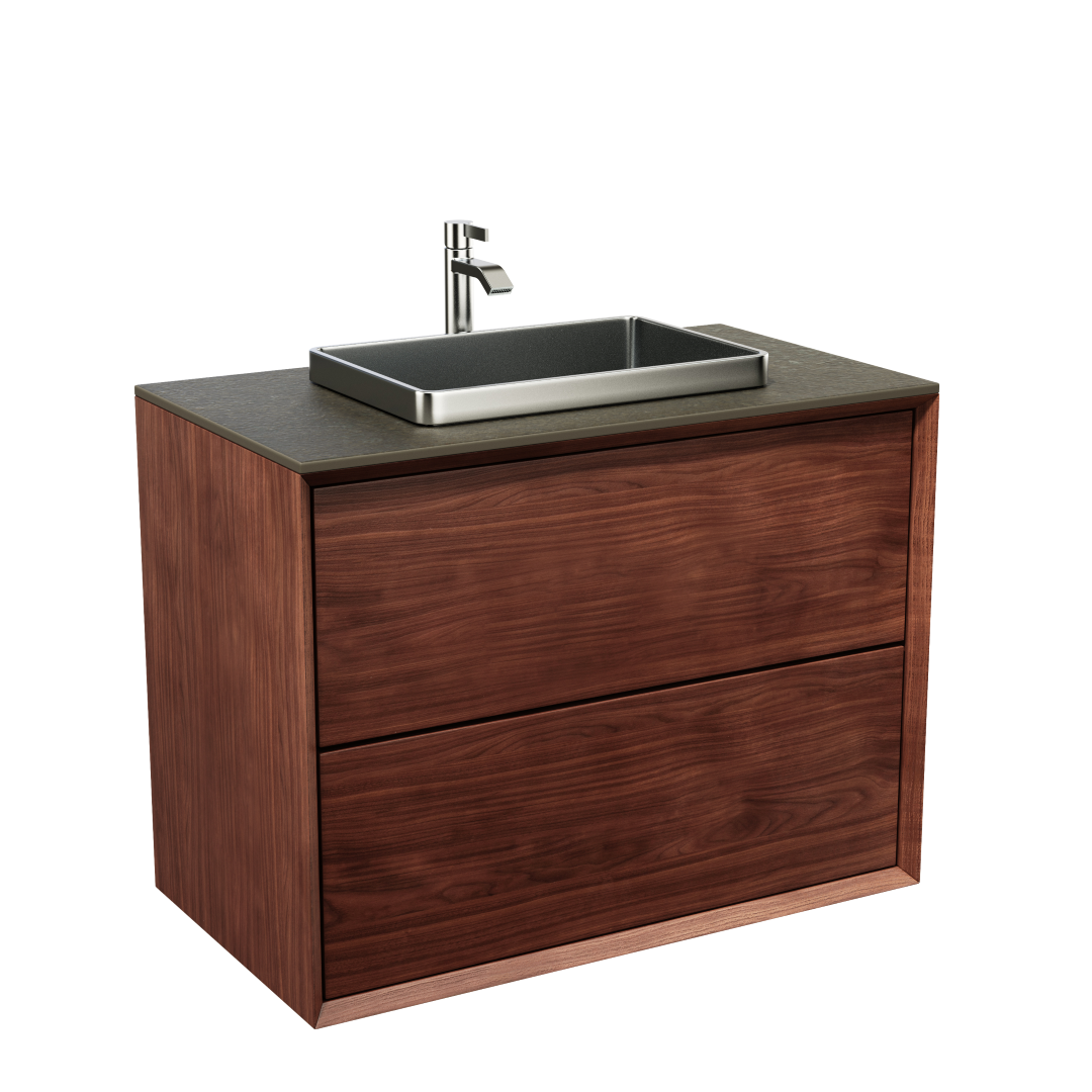 Kommod Massiv Valnöt 80 cm - IW80 + Nedsänkt tvättställ från Tapwell