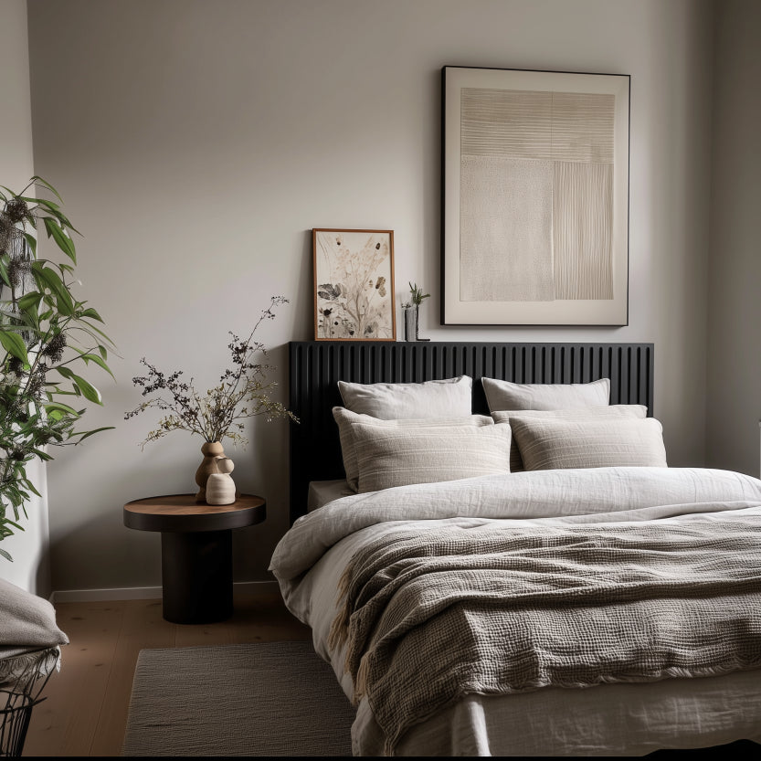 Sänggavel i akustikpanel, höjd 135 cm, bredd 185 cm, träslag Svartoljad Ek