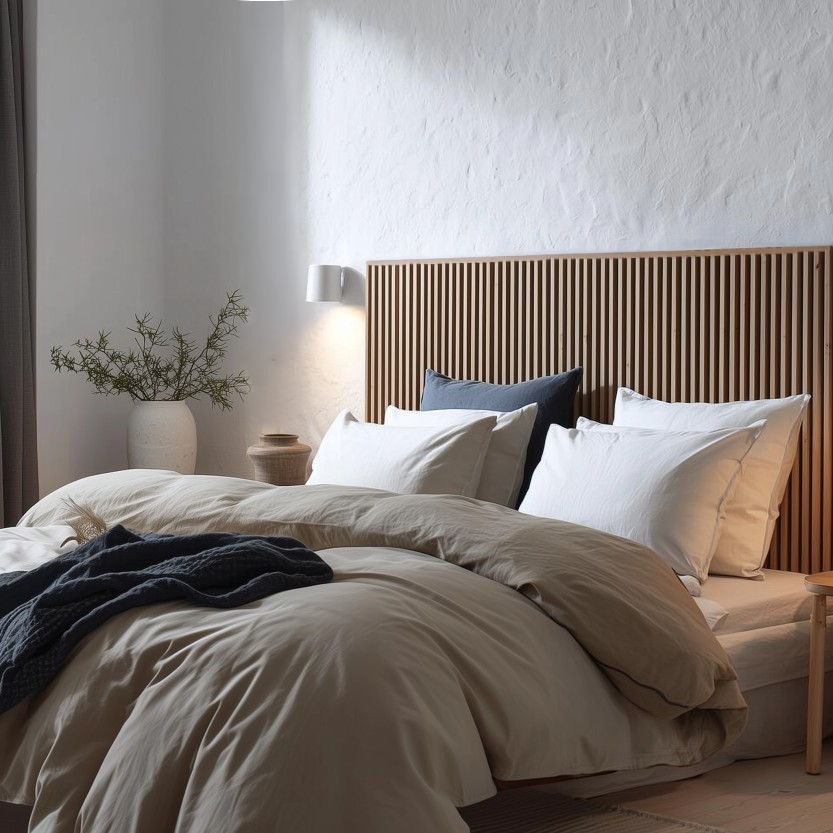 Sänggavel i akustikpanel, höjd 135 cm, bredd 245 cm, träslag ek (premiumutförande)